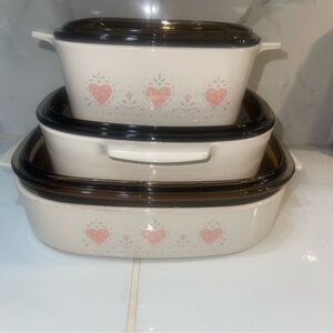 Corningware 'Forever Yours' 3 Piece Lot Used Small Chip On One Please Loot At P